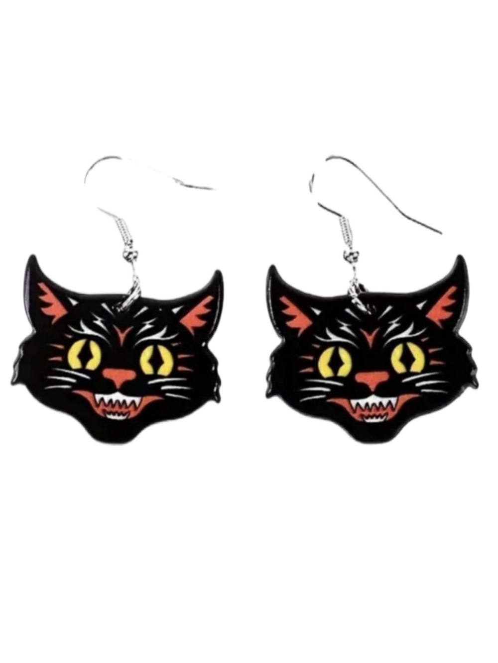 Beistle Black Cat Inspired Acrylic Dangle Earrings Retro Halloween NWOT